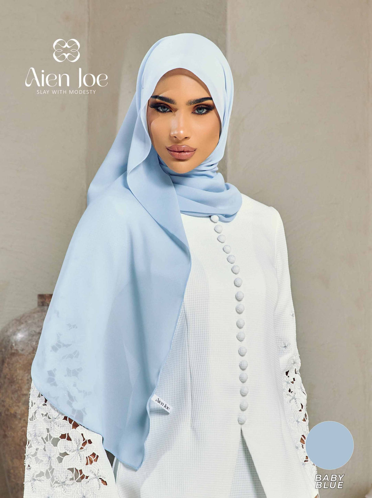 Shawl Hoodie Premium Chiffon Baby Blue