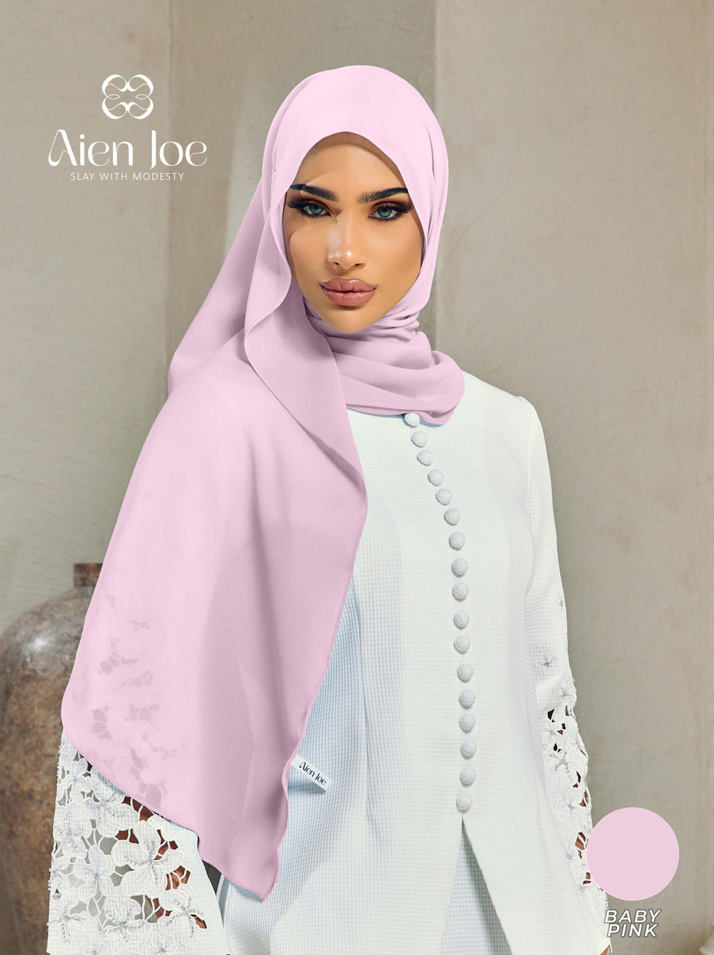 Shawl Hoodie Premium Chiffon Baby Pink