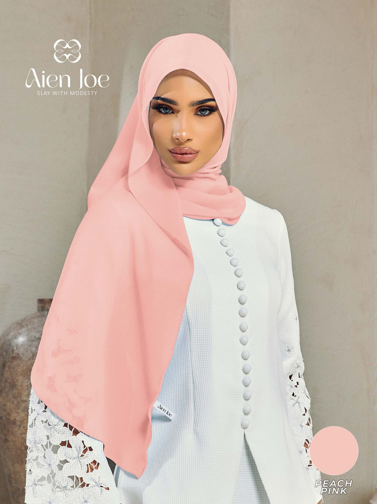 Shawl Hoodie Premium Chiffon Peach Pink