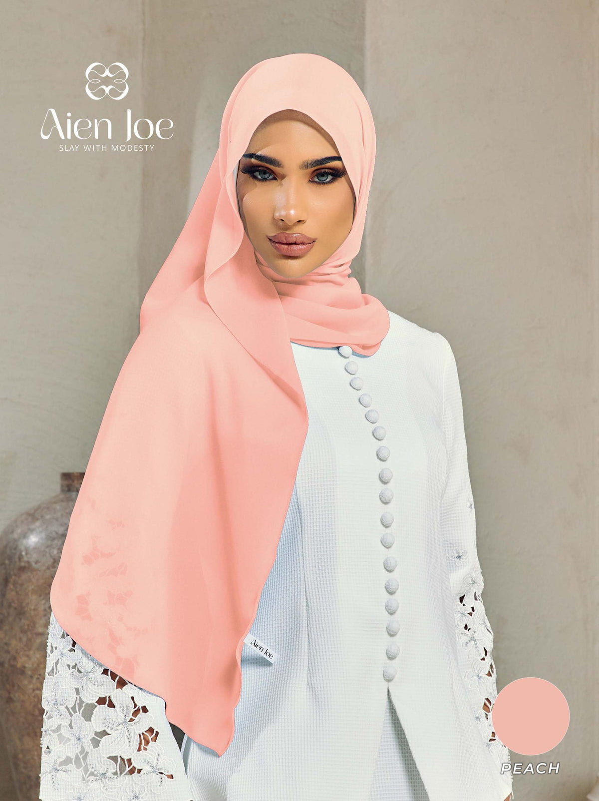 Shawl Hoodie Premium Chiffon Peach