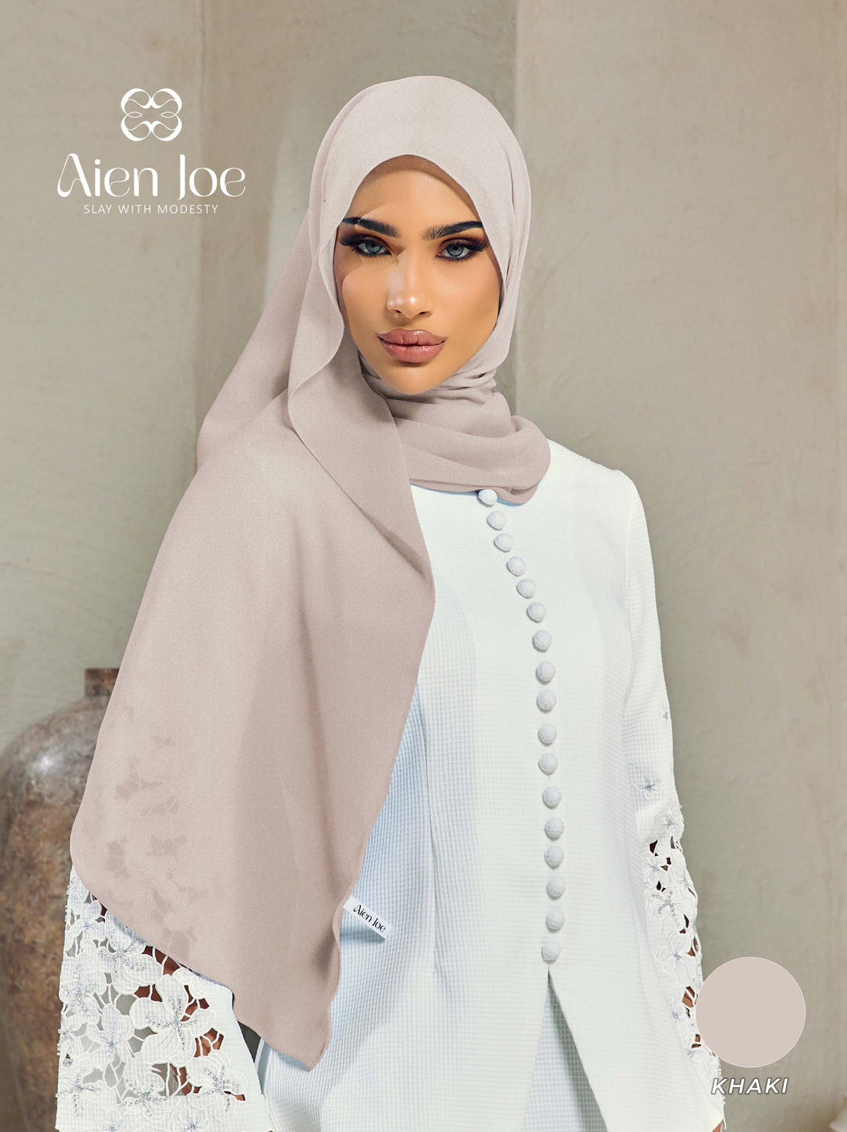 Shawl Hoodie Premium Chiffon Khaki