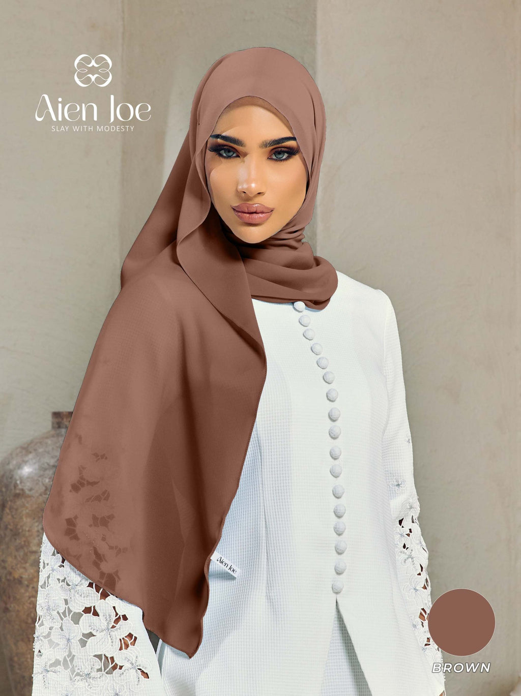 Shawl Hoodie Premium Chiffon Brown