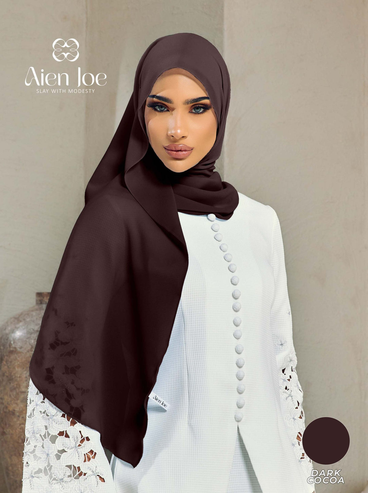 Shawl Hoodie Premium Chiffon Dark Cocoa