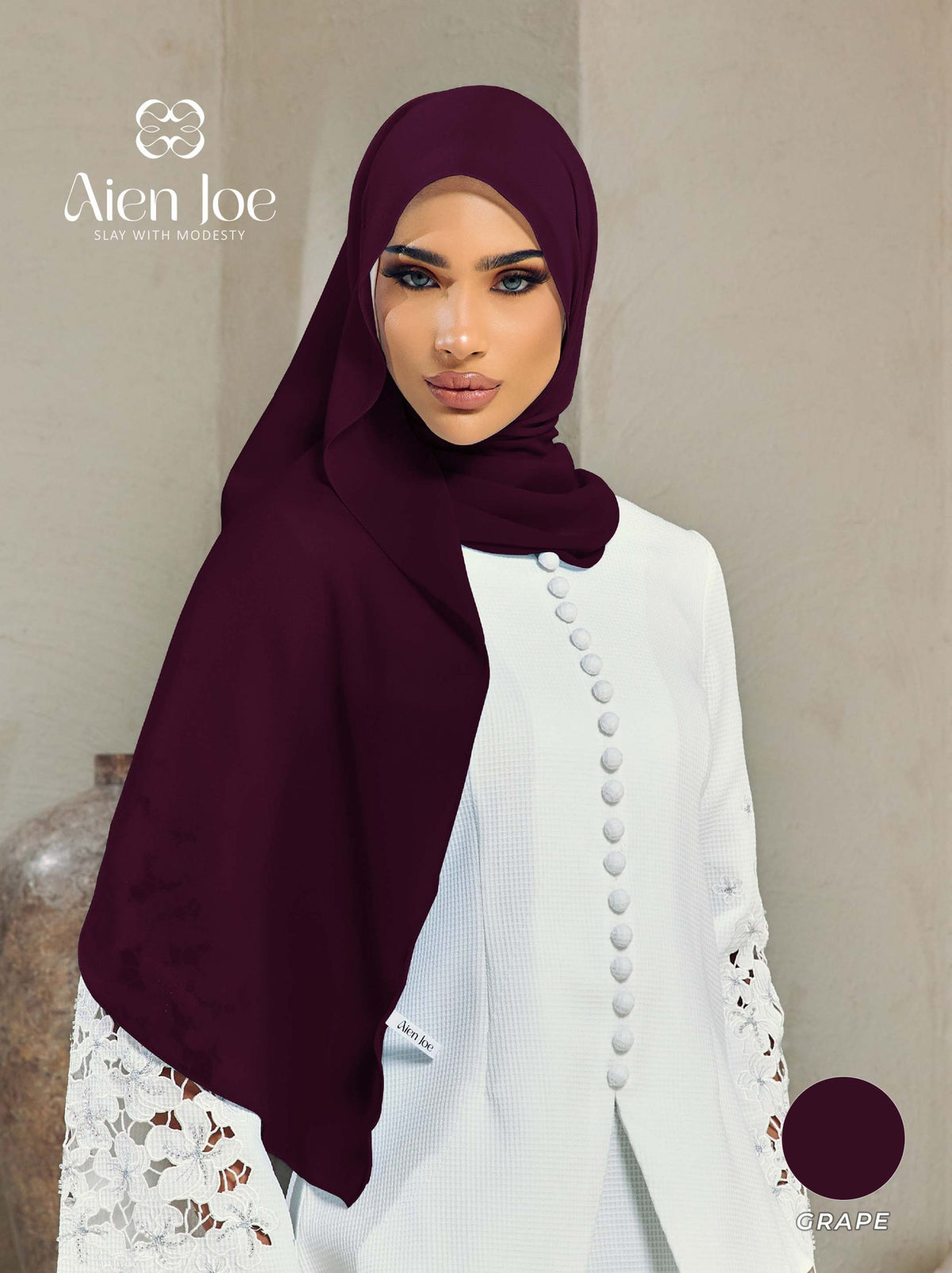 Shawl Hoodie Premium Chiffon Grape