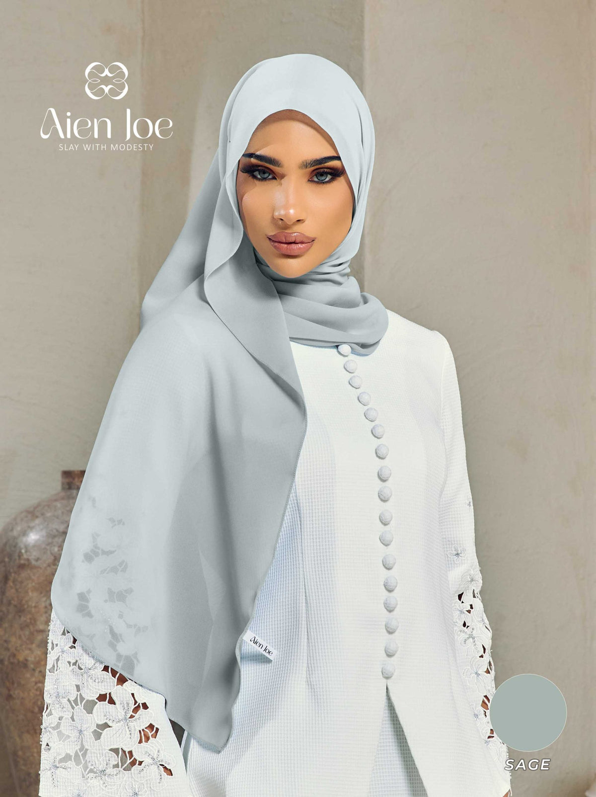 Shawl Hoodie Premium Chiffon Sage