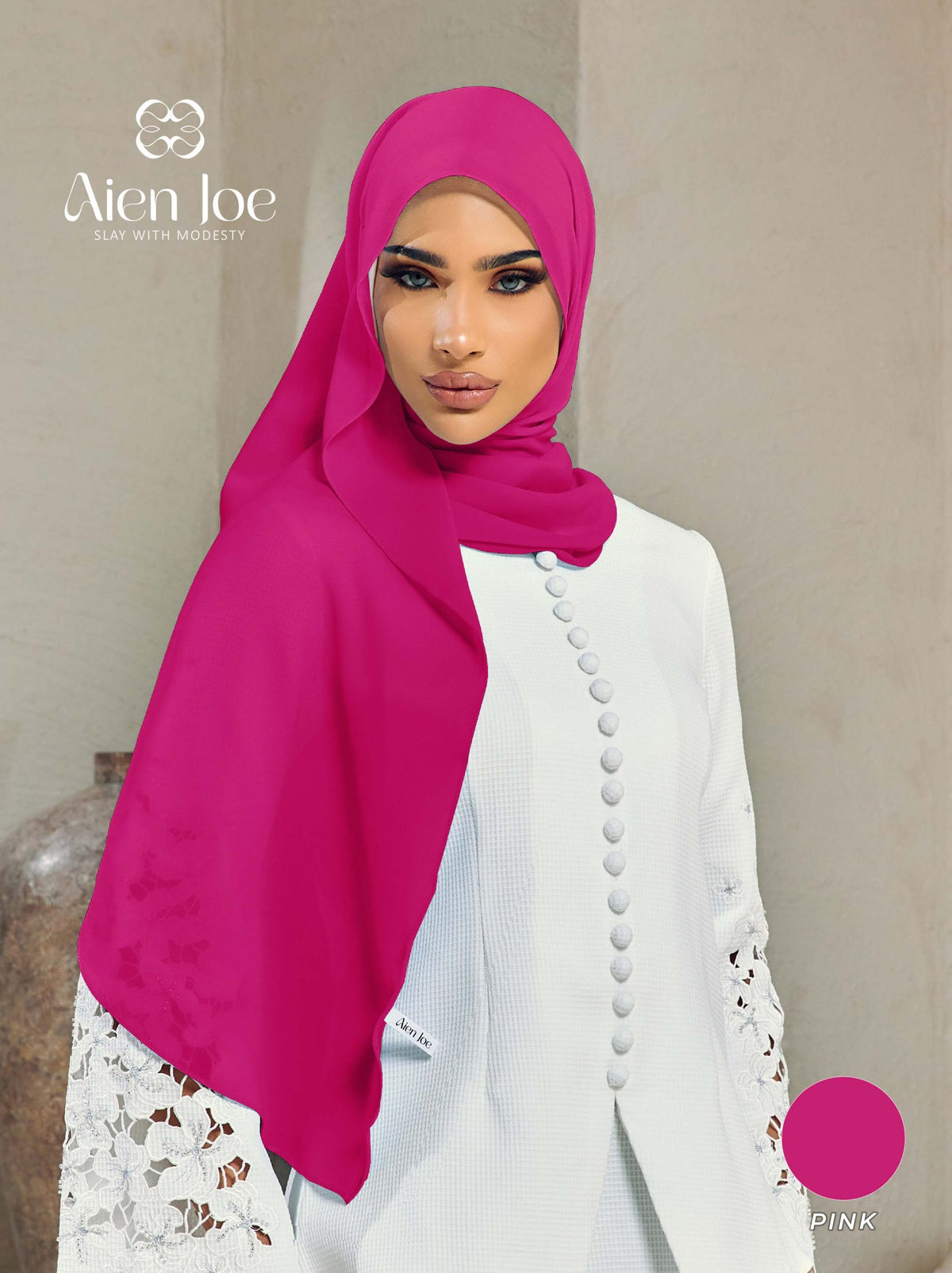 Shawl Hoodie Premium Chiffon Pink