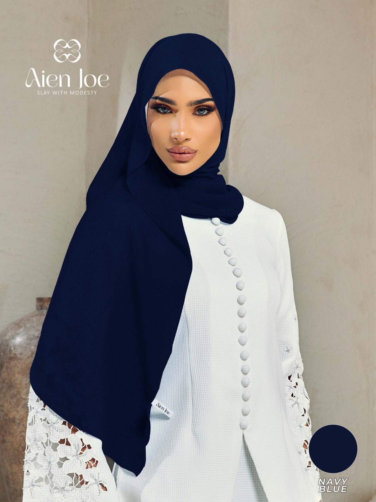 Shawl Hoodie Premium Chiffon Navy Blue