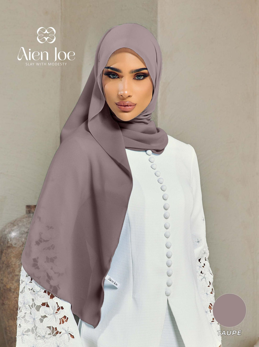 Shawl Hoodie Premium Chiffon Taupe