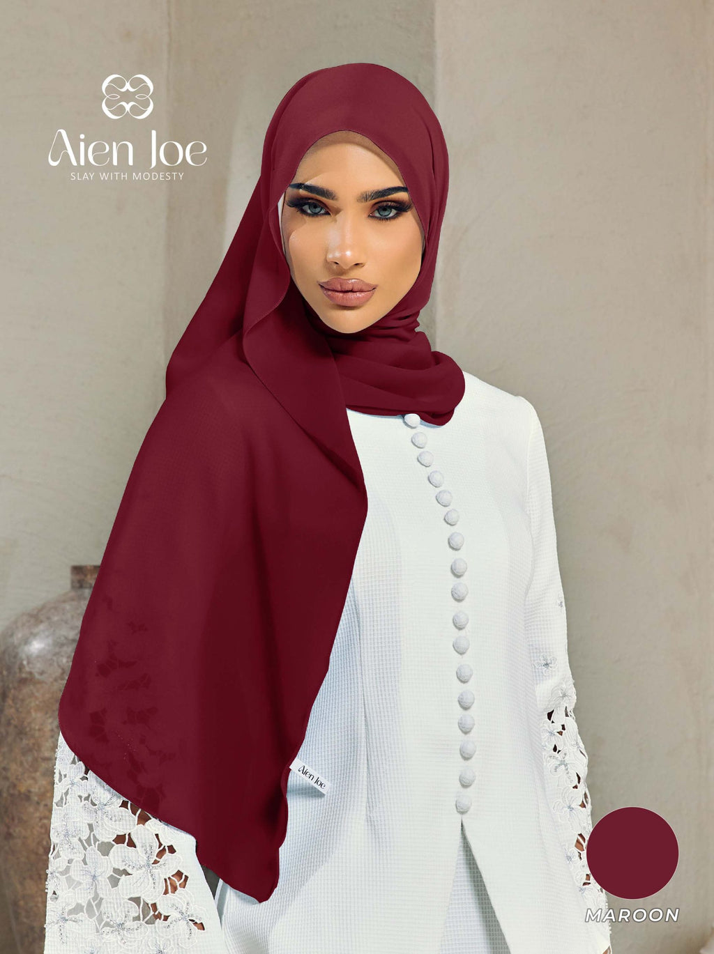 Shawl Hoodie Premium Chiffon Maroon