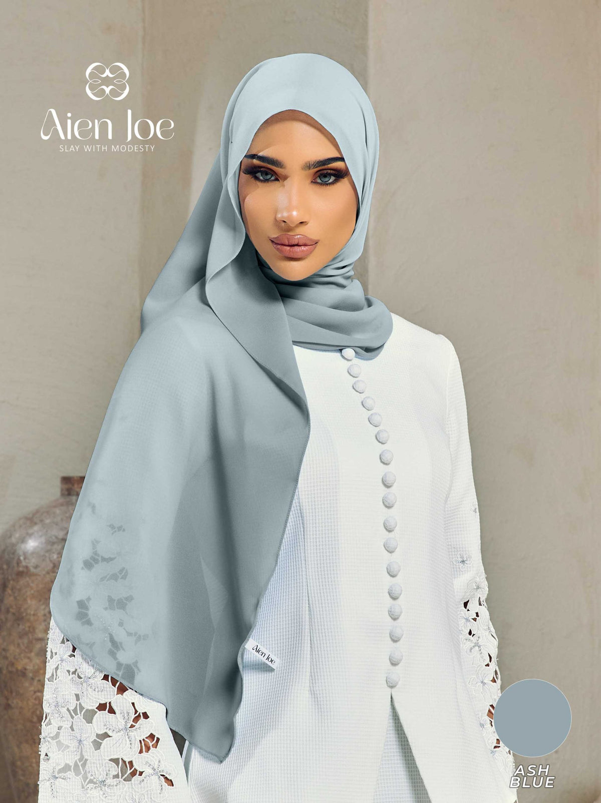 Shawl Hoodie Premium Chiffon Ash Blue