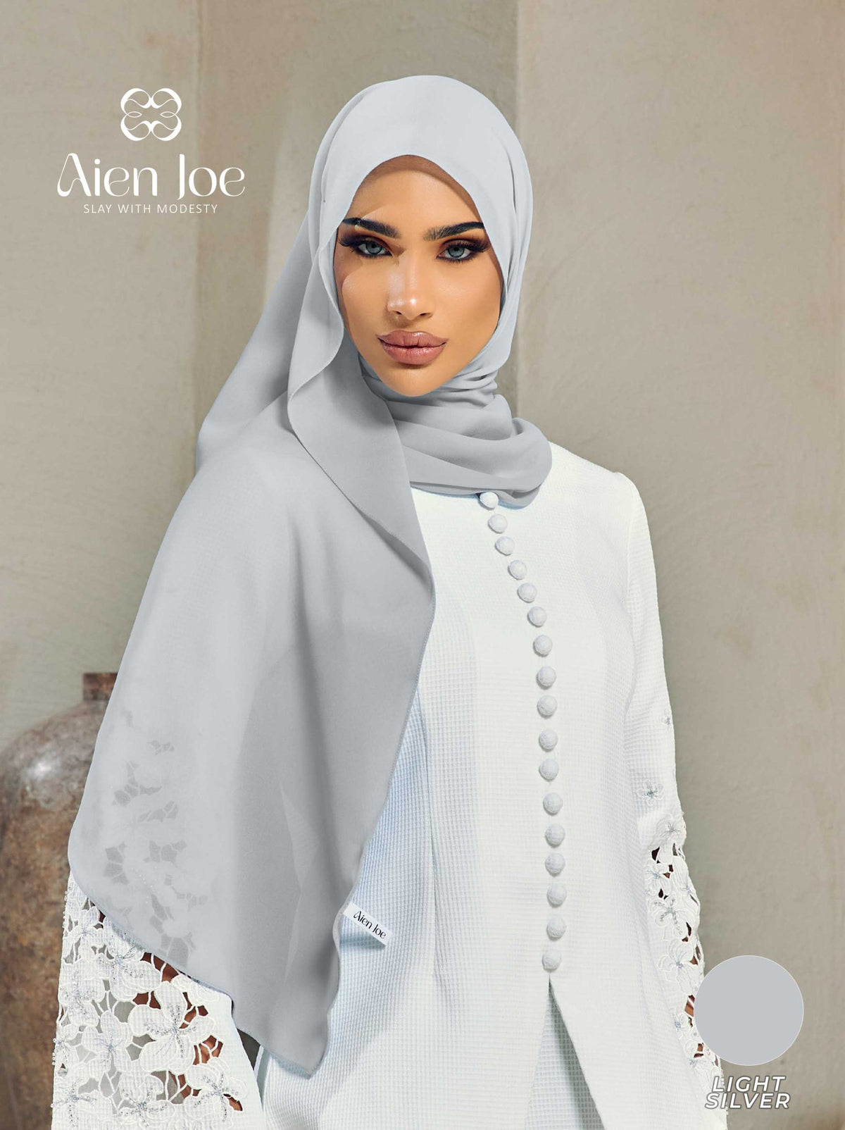 Shawl Hoodie Premium Chiffon Light Silver