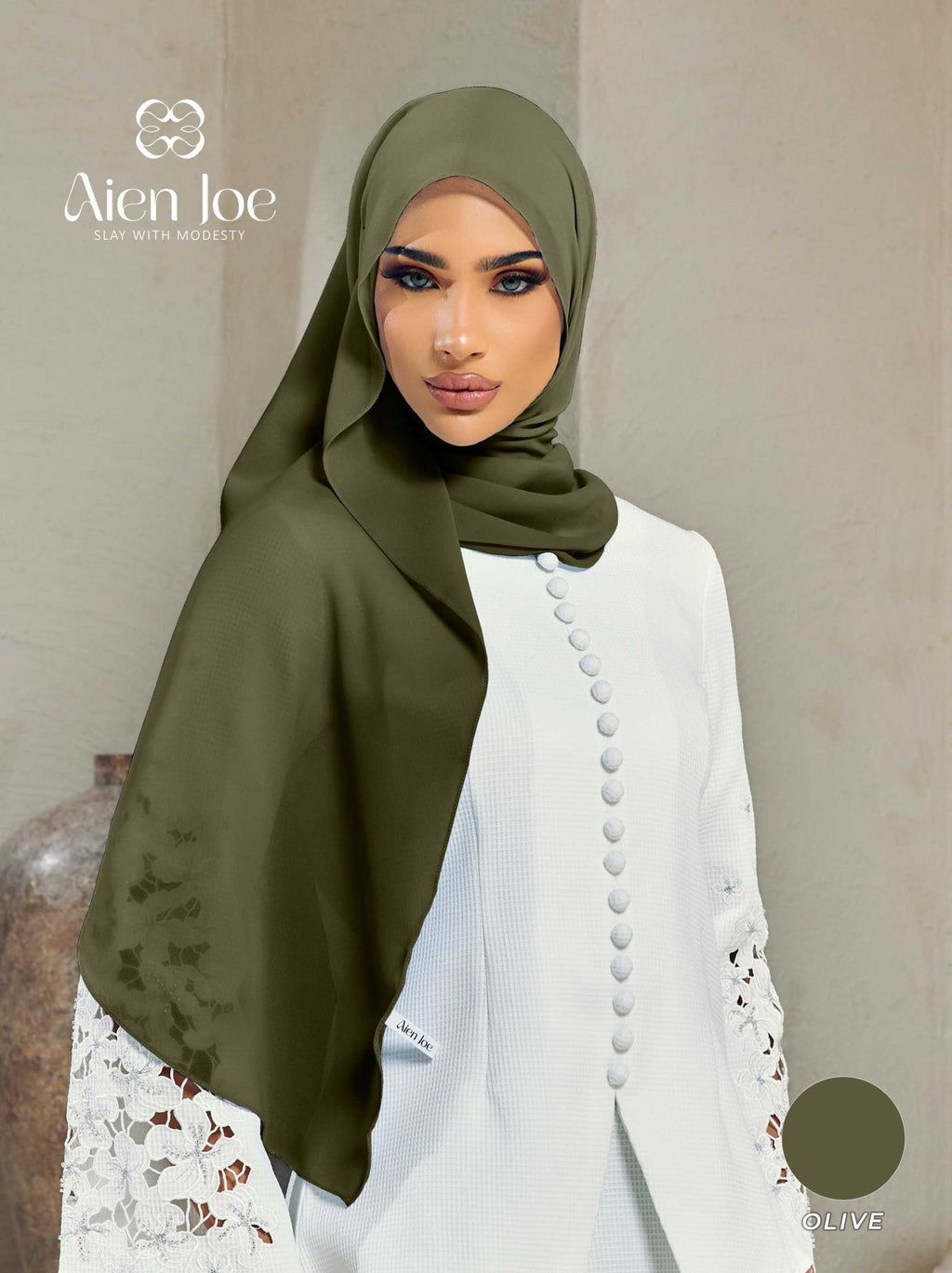Shawl Hoodie Premium Chiffon Olive