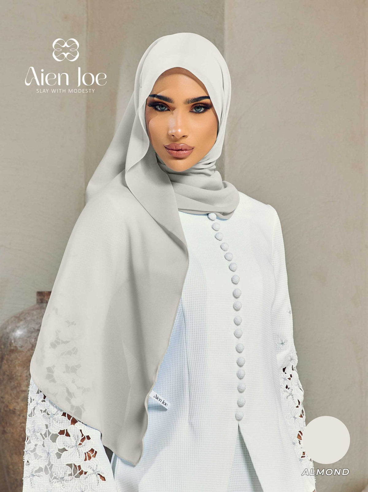 Shawl Hoodie Premium Chiffon Almond