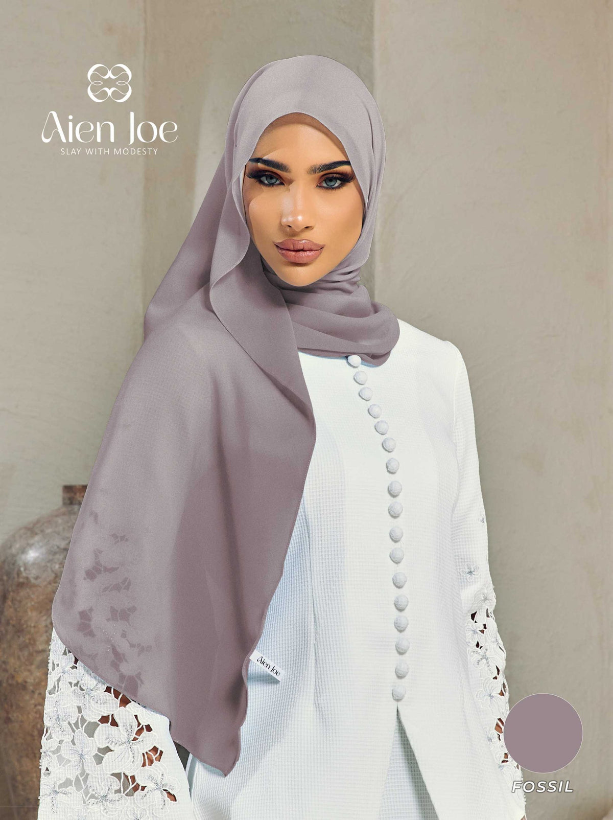 Shawl Hoodie Premium Chiffon Fossil