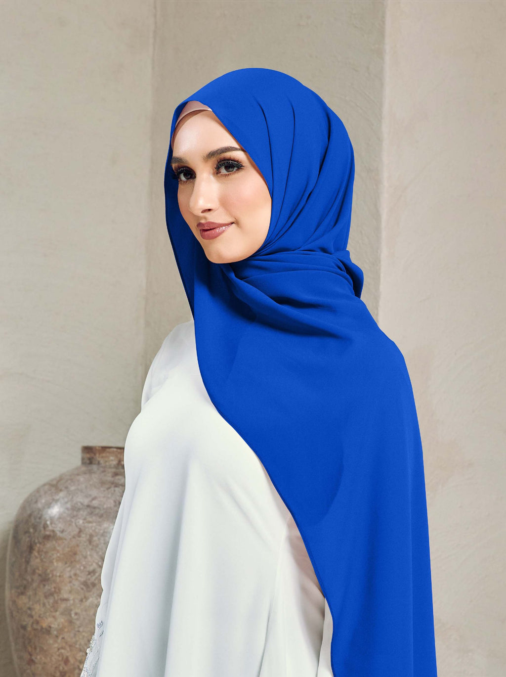 Shawl Royal Blue Diamond Chiffon Premium Curve