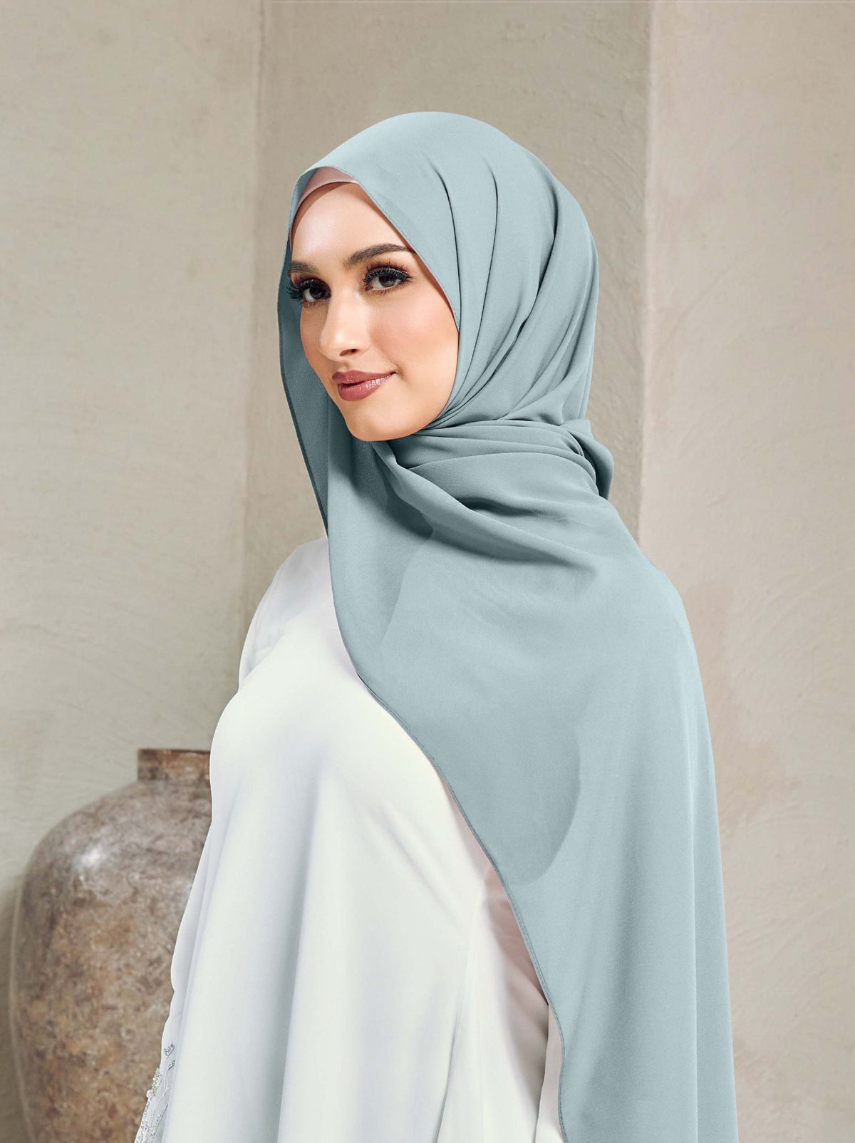 Shawl Sky Blue Diamond Chiffon Premium Curve