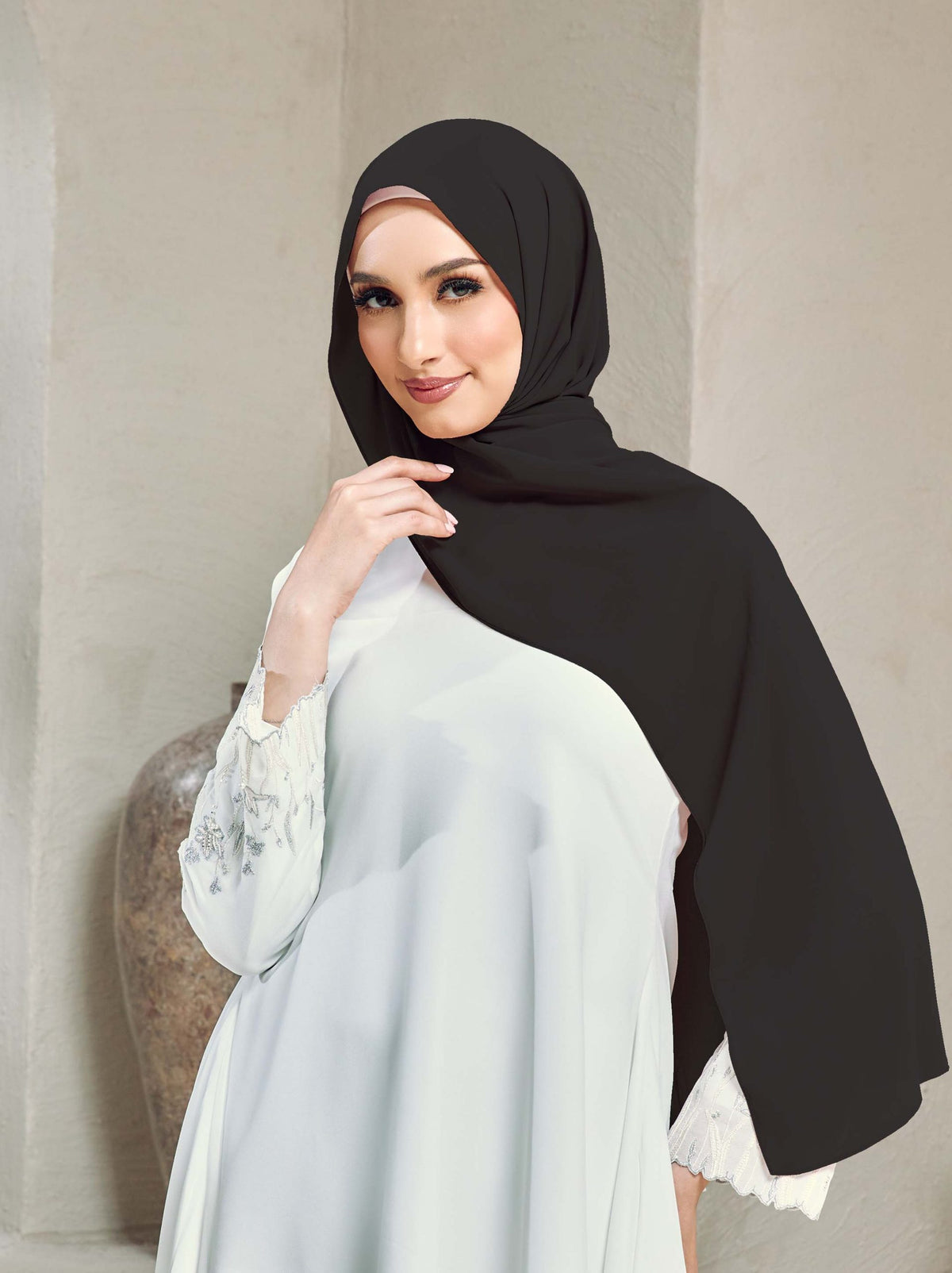 Shawl Black Diamond Chiffon Premium Curve
