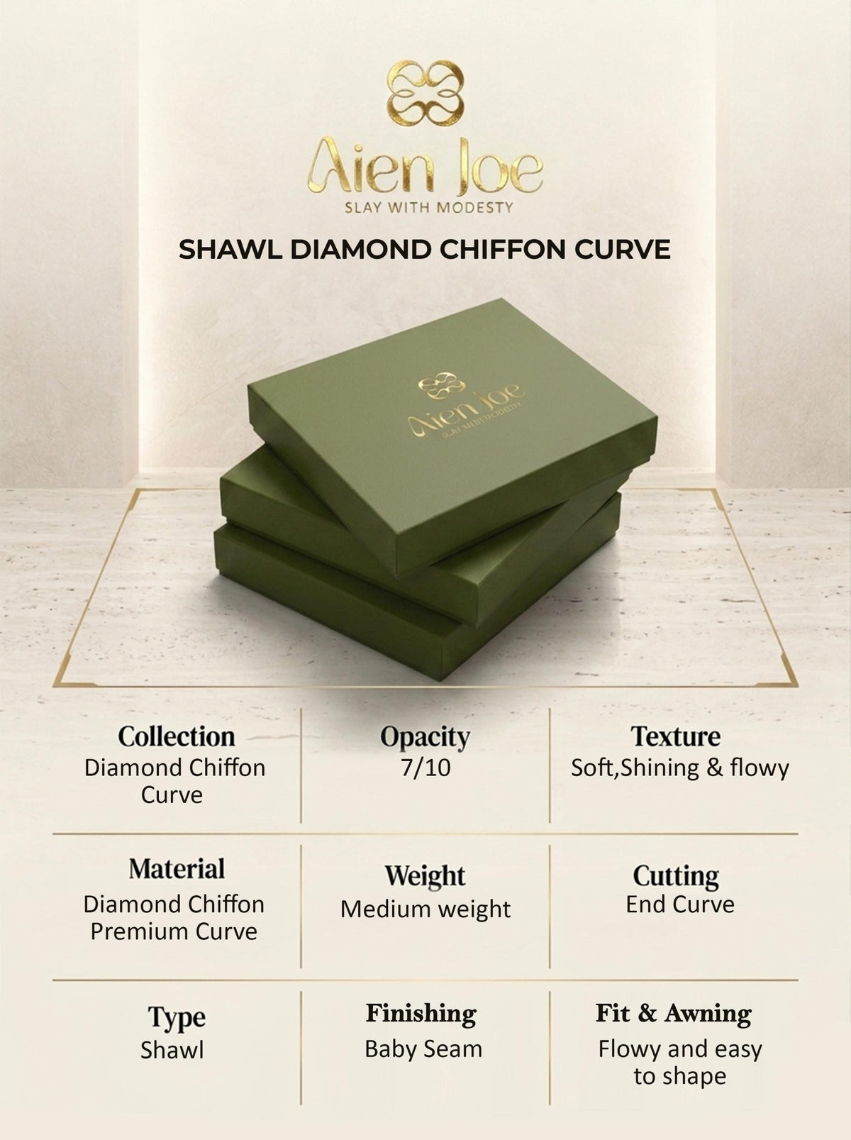 Shawl Emerald Diamond Chiffon Premium Curve