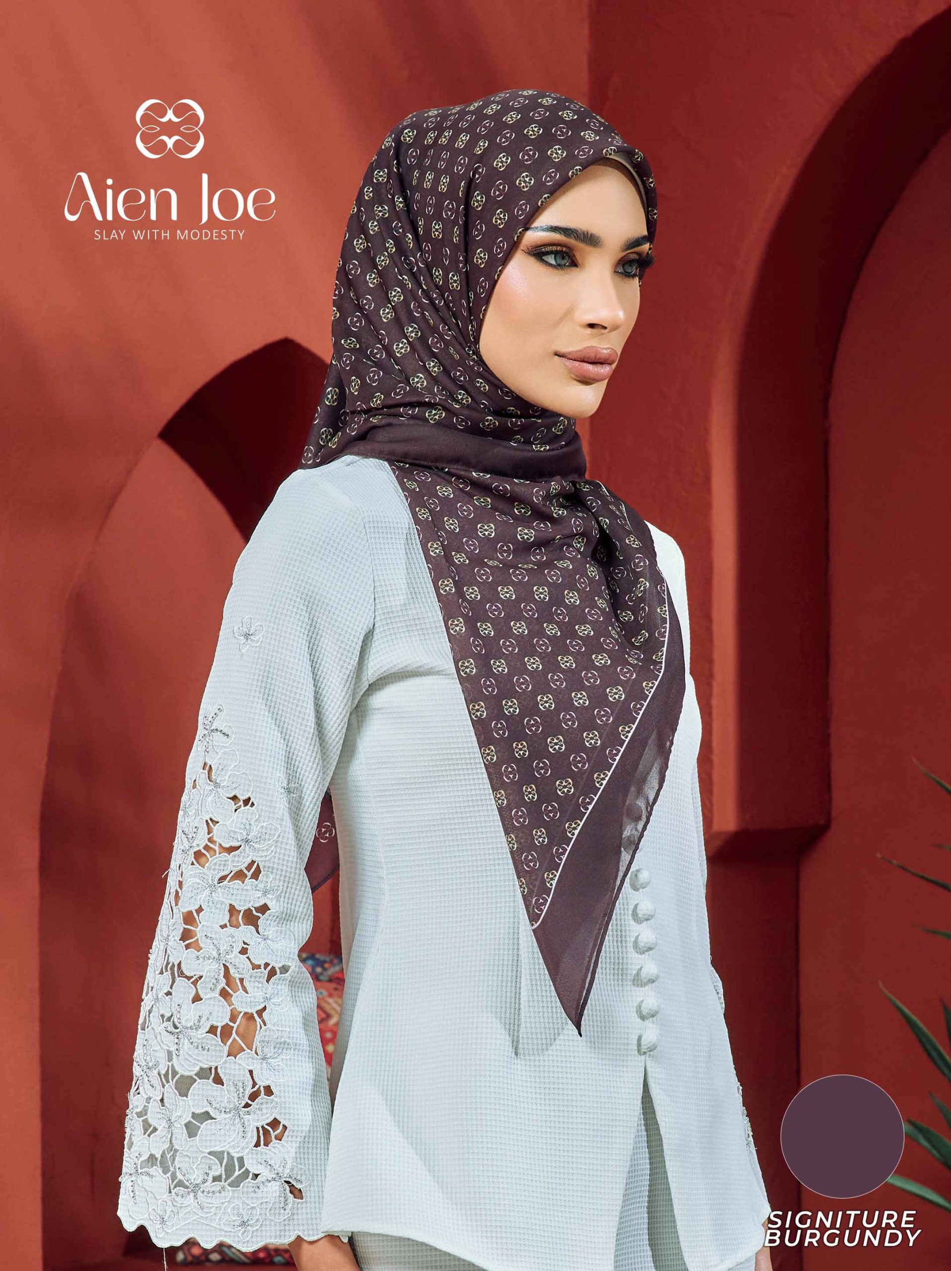 Bawal Printed Signature Burgundy