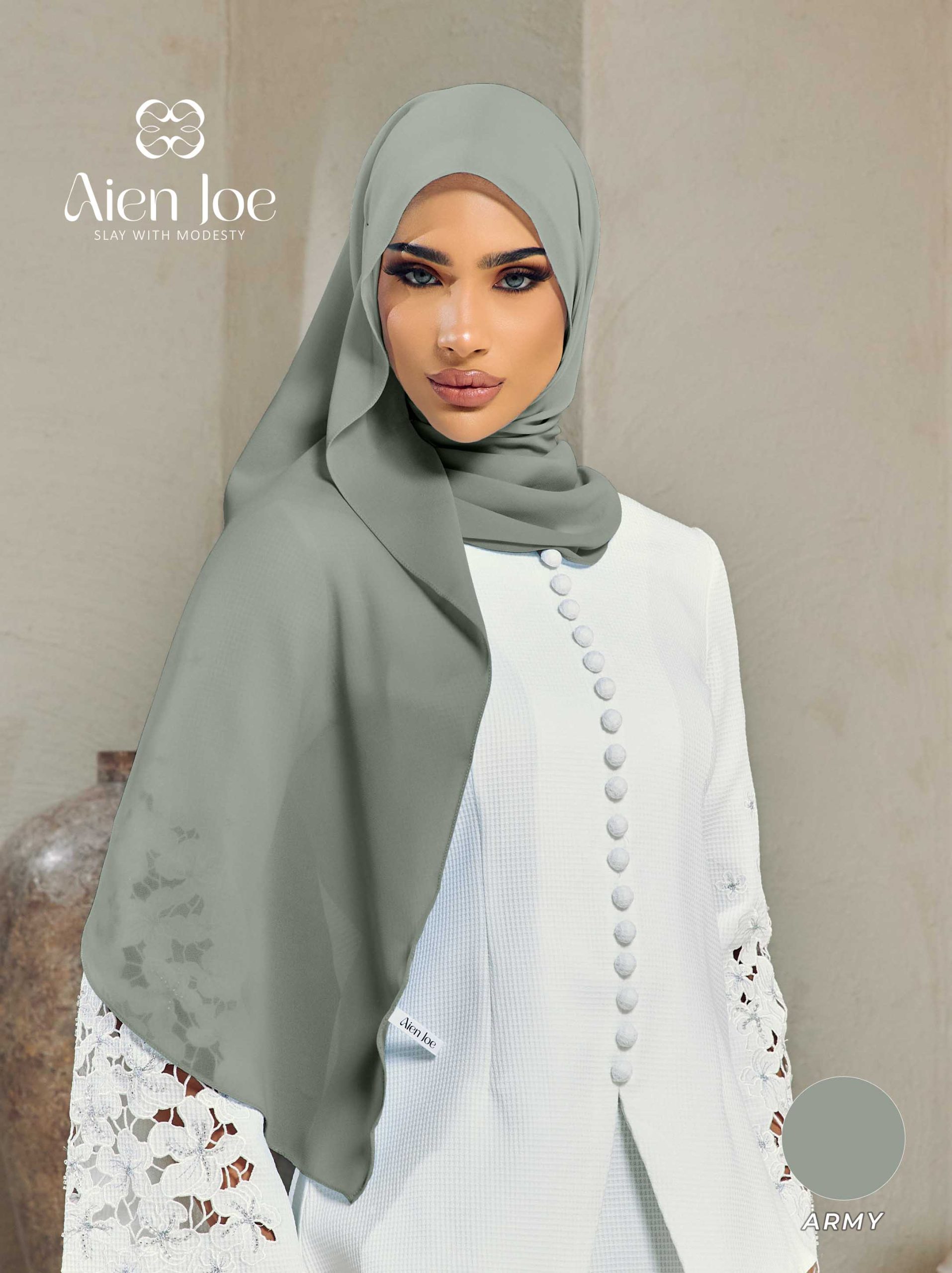 Shawl Hoodie Premium Chiffon Army